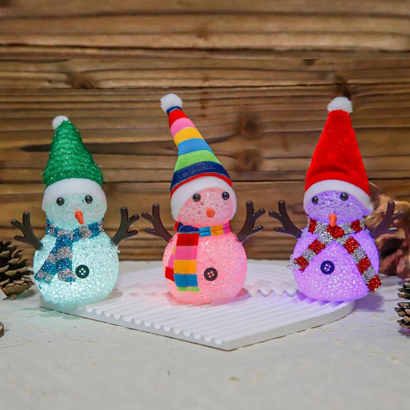 YAKii Christmas Decorations 7.3'' LED Snowmen Lamp Color Changing with Colorful Hat & Scarf Christmas Snowman Desk Centerpiece Decoration for Battery Operated Indoor Home Holiday Decor,Brown,Set of 3 - Image 4